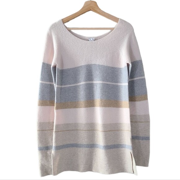 Celtic & Co. Yoke Detail Wool Striped Neutral Tunic NWT - Picture 2 of 12